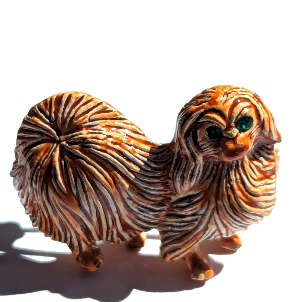 Gerry's Pin Pomeranian Small Dog Green Eyed Brooch Enamel Vint…